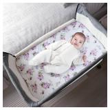 Bassinet Sheets for Girls 4 Pack(33 x 20"), Compatible with AirClub, Mika Micky, Baby Delight, Dream On Me, Koola Baby, AMKE and Other Rectangle Bassinet Mattress, Floral - Retail: $27"