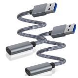 USB 3.0 to USB-C Adapter 0.75FT 2Pack,Type C Female to USB A Male Cable for New iPhone 17 16 15 14 13 Pro Max Air Car Charger,5Gbps 3.1 Type C Converter for iPad mini, Samsung Galaxy S25 S24 - Retail: