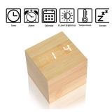 Wooden Alarm Clock - Mini Cube LED Digital Clock with Time/Date/Temperature Display, 3 Levels Brightness and Voice Control Great for Home Office Travel - AC10Yellow_White - Retail: $13