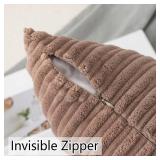 UGASA Soft Velvet Stripe Decorative Lumbar Pillow Cover 1 Pack Solid Corduroy Textured Euro Oblong Cushion Case for Couch Bedroom Sofa Farmhouse, 12x20 Inch, Light Brown - Retail: $10