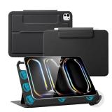 Magnetic Case with Stand for iPad Pro 11 Inch (M4/M5) 2024/2025, Multiple Viewing Angles, Smart Auto Sleep/Wake Cover with Corner Protection with Apple Pencil Holder Strap, Matte Black - Retail: $30