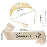 16th Birthday Tiara and Sash Kit- Sweet 16"Birthday Decorations 16th Birthday Party Gifts Birthday Party Supplies for Girls (gold) - Retail: $10"