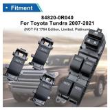 Window Switch Assembly with 3 Single Switches & LED Backlight, Compatible with Toyota Tundra/Sequoia 2007-2021 Models (Driver Side + Passenger/Rear Doors) (Four-door one-button switch, White) - Retail