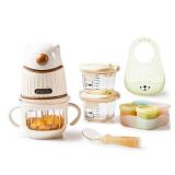 Baby Blender Food Maker, Fruits, Vegetables, Meats, Potatoes, Avocados, Gift Package with A feeding spoon, A bib, A set of 4 separate food ice cube trays, and Two 200ml food storage - Retail: $50