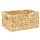 Wicker Basket, Water Hyacinth Baskets for Organizing, Rectangular Wicker Storage Basket for Shelves, Decorative Storage Bin with Built-in Handles (Medium) - Retail: $20