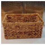 Wicker Basket, Water Hyacinth Baskets for Organizing, Rectangular Wicker Storage Basket for Shelves, Decorative Storage Bin with Built-in Handles (Medium) - Retail: $20
