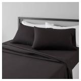 Amazon Basics Lightweight Super Soft Easy Care Breathable Microfiber 4 Piece Cozy Comfortable Bed Sheet Set, Wrinkle Resistant with 14-Inch Deep Pockets, Queen, Black, Solid - Retail: $18