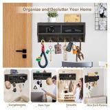 Key Holder Wall Mount - Mail Organizer Wall Mount with 6 Key Hooks and Storage Box for Sunglasses Storage and Dog Leash Holder Home Decor Rack Apartment Farmhouse Shelf Entryway Organizer (Black) - Re