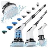 Electric Spin Scrubber, Cordless Cleaning Brush with 8 Replaceable Brush Heads, Tub and Floor Tile 360 Power Scrubber Dual Speed with Adjustable & Detachable Handle for Bathroom Kitchen Car - Retail: 
