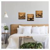 Bear Elk Moose Wall Pictures Forest Landscape Hunting Theme Woodland Animal Painting Framed Canvas Artwork Farmhouse Wall Decor 12x12"x3 Panels - Retail: $32"