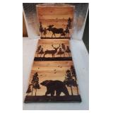 Bear Elk Moose Wall Pictures Forest Landscape Hunting Theme Woodland Animal Painting Framed Canvas Artwork Farmhouse Wall Decor 12x12"x3 Panels - Retail: $32"