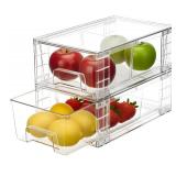 2 Pack Stackable Storage Drawers, Plastic Organizers Bins, Drawers Storage with Handles and Movable Dividers for Organization and Storage in Fridge, Bathroom, Pantry, Kitchen Cabinets, Under Sink - Re