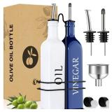 Oil and Vinegar Dispenser Set - 17oz/500ml, Extra Thick Glass, Leak-Proof, Olive Oil Dispenser Bottle for Kitchen (White Blue). MISSING ACCESSORIES. - Retail: $21