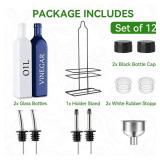 Oil and Vinegar Dispenser Set - 17oz/500ml, Extra Thick Glass, Leak-Proof, Olive Oil Dispenser Bottle for Kitchen (White Blue). MISSING ACCESSORIES. - Retail: $21