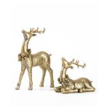 2pcs Gold Christmas Reindeer Figurines, Tabletop Reindeer Christmas Decor Indoor, Small Resin Xmas Brass Deer Decorations for Home Mantel Decor - Retail: $26