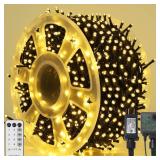 1000LED Christmas Lights, Extra Long 328FT Xmas Green Wire Fairy String Lights Plug in Outdoor, Remote Control & 8 Lighting Modes, Waterproof for Wedding Party Bedroom Decorations, Warm White - Retail