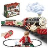 Remote Control Train Set for Kids Ages 3-8 with Steam, Lights and Sounds, Electric Toy Train with 4 Cars and Tracks for Indoor Play and Holiday Decor - Retail: $60