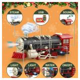 Remote Control Train Set for Kids Ages 3-8 with Steam, Lights and Sounds, Electric Toy Train with 4 Cars and Tracks for Indoor Play and Holiday Decor - Retail: $60