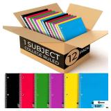Spiral Notebook, 12 Pack, 1 Subject, College Ruled, 70 Sheets, 8 x 10-1/2, 3 Hole Punched, Bulk College Ruled Notebooks for School, Single Subject Spiral Notebook Bulk, Assorted Colors - Retail: $19"