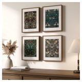 Framed William Morris Canvas Wall Art, 4 Piece Vintage Botanical Floral Bird Wall Art Decor, Retro Strawberry Thief Painting Artwork for Living Room, Bedroom, Bathroom, Office, Dining Room, 8x10 - Ret