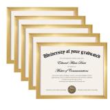Certificate Frame with High Definition Glass, 8.5 by 11 Picture Diploma Document Frames for Wall and Tabletop, Gold 5 Pack - Retail: $25