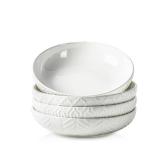 Pasta Bowls Set of 4-30oz Large Ceramic Embossed Bowl Plates, 8.5 Inch Wide and Shallow Plate Bowls, Salad Bowl, Microwave, Oven & Dishwasher Safe, White - Retail: $36