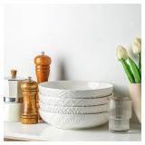 Pasta Bowls Set of 4-30oz Large Ceramic Embossed Bowl Plates, 8.5 Inch Wide and Shallow Plate Bowls, Salad Bowl, Microwave, Oven & Dishwasher Safe, White - Retail: $36