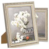 8x10 Picture Frame with Real Glass, Ornate Vintage 8 x 10 Photo Frames for Wall Decor or Tabletop Display, White and Gold, 2 Pack - Retail: $20