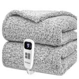 Heated Blanket Electric Blanket Throw - Fast Heating Blanket Throw Double Sided Sherpa Ultra Soft Cozy with 6 Heating Levels & 1-4 Hours Auto Off, Machine Washable, 50 x 60 Inches, Grey - Retail: $65