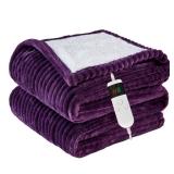 Heated Blanket Electric Throw, Soft Flannel Heating Blanket with 8 Hours Auto Off 10 Fast Heating Levels Machine Washable Sherpa Heated Blanket with Overheating Protection - Retail: $30