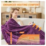 Heated Blanket Electric Throw, Soft Flannel Heating Blanket with 8 Hours Auto Off 10 Fast Heating Levels Machine Washable Sherpa Heated Blanket with Overheating Protection - Retail: $30