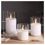 Clear Glass Flameless Candles with Remote Timer, Flickering Battery LED Pillar Candles Set of 3 - Retail: $27