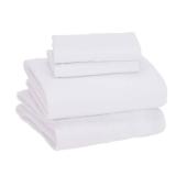 Amazon Basics 4 Piece Bed Sheet Set, 100% Cotton Jersey, Includes Super Soft, Flat and Fitted Sheets, Pillowcase, King, White, Solid - Retail: $45