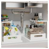 Under Sink Organizer, Pull Out Cabinet Organizer 2 Tier Slide Out Sink Shelf Cabinet Storage Shelves, Storage for Kitchen Bathroom, White, 2 Pack - Retail: $39