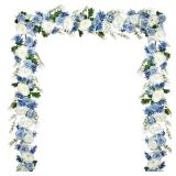 2Pcs Artificial Peony Flower Garland - Silk Peony Garland with Purple White Flowers for Wedding Party Table Decoration,6ft/Strand(White&Blue&Dark Blue) - Retail: $30