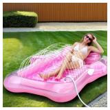 Inflatable Tanning Pool Lounger Float, 80 x 66"Pool Floats Adult with Automatic Spray Cooling, 5 in 1 Suntan Tub Raft Floatie, Sunbathing Bed Lounge for Pool Party Yard Tanning Summer Gift - Retail: $