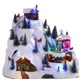 Chonsun Christmas Village 10.6 Inch Alpine Christmas Snowflakes with LED Lights Xmas Resort Music with USB/3AA Batteries Indoor Display Figurines Tabletop Decorations