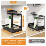 PXRACK Under Sink Organizer, Adjustable Height, 2-Pack 2 Tier Pull Out Under Cabinet Organizer, Slide Out Thickened Metal Under Sink Storage for Kitchen Bathroom Laundry Pantry Cabinet, L, Black - Ret
