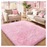 Pink Fluffy 4x6 Area Rugs for Bedroom Girls, Soft Washable Fuzzy Furry Shag Rug for Kids Room, Nursery, Dorm Decor, Cute Plush Carpet for Baby Toddler - Retail: $17
