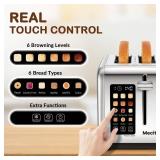 Mecity 2 Slice Toaster Touch Screen 1.5" Wide Slot, Stainless Steel Smart Bread Toaster for Bagel Muffin Waffle Gluten Free Breads, Timer, Defrost, Reheat, 120V 825W - Retail: $50