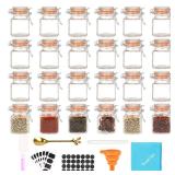 Homelike Style 3.4 oz Small Glass Spice Jars with Lables, 24 Pack Empty Mini Square Spice Bottles with Airtight Flip Top Lids, Chalkboard Labels and Collapsible Funnel for Home and Kitchen - Retail: $