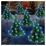 Retisee 6 Pack Solar Christmas Tree Garden Stake Lights Christmas Decorations Outdoor LED Snowflake Lights 8 Modes Prelit Xmas Tree Solar Landscape for Garden, Yard, Lawn, Cemetery(Blue Light)