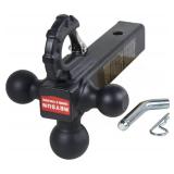 REYSUN Patented Forged Trailer Hitch Tri-Ball Hitch with Hook: 3 Sizes in 1 Tow Ball Hitch, Fits 2-inch Hitch Receiver, Secure Locking Mechanism, Matt Black - Retail: $43
