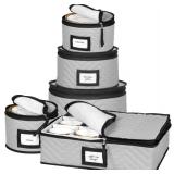China Storage Containers 5-Piece Set Moving Boxes for Dinnerware, Glasses, Plates, Mugs and Saucers Sturdy Quilted Microfiber Dish Organizer with Dividers for Seasonal Storage - Holds Set of 12, Gray 