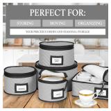 China Storage Containers 5-Piece Set Moving Boxes for Dinnerware, Glasses, Plates, Mugs and Saucers Sturdy Quilted Microfiber Dish Organizer with Dividers for Seasonal Storage - Holds Set of 12, Gray 