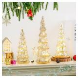 Gold Mercury Glass Christmas Tree Set of 3, Light up Christmas Trees for Holiday Tabletop Centerpiece Mantel Decor - Retail: $44