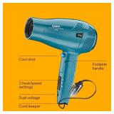 Conair Cord-Keeper Dryer with Folding Handle and Retractable Cord, 1875W Travel Hair Dryer, Ionic Technology, Teal - Retail: $25