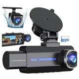 Dash Cam Front and Rear, 2.5K+1440P Triple Car Camera with 32GB Card, 3 Channel Dash Camera for Cars, G-Sensor, 3.16 IPS Screen, 24Hr Parking, 170°Wide Angle, Loop Recording, IR Night Vision, Blue - 