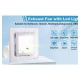 MEOZRI Bathroom Exhaust Fan with LED Light Ceiling Mount Ventilation Fan 118 CFM 1.0 Sones 4 Inch Duct Quiet Bathroom Vent Fan with Light Combo 5000K for Home Bath Hotel-Squares - Retail: $51