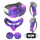 Relohas Deluxe 5 in 1 Silicone Accessories for Meta Quest 3, VR Protective Case Set, Controller Grip Cover, VR Shell Cover, Face Cover, Gifts for Christmas & Halloween (Galaxy Purple) - Retail: $23